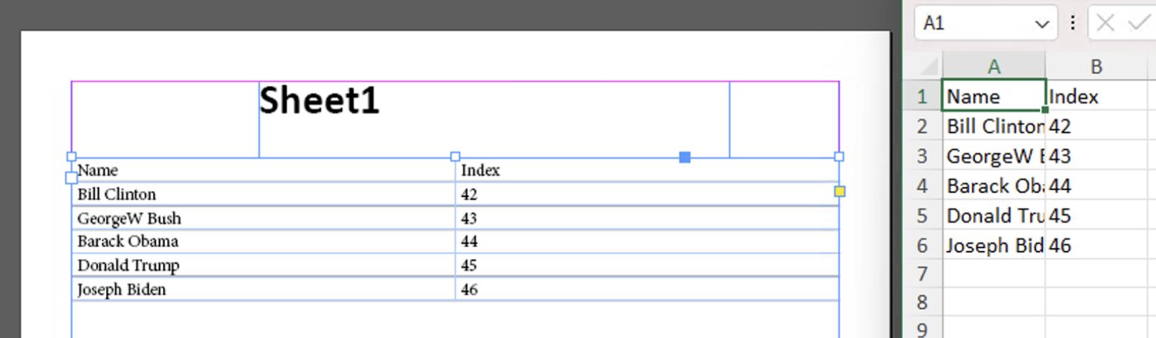 InDesign Table to Spreadsheet