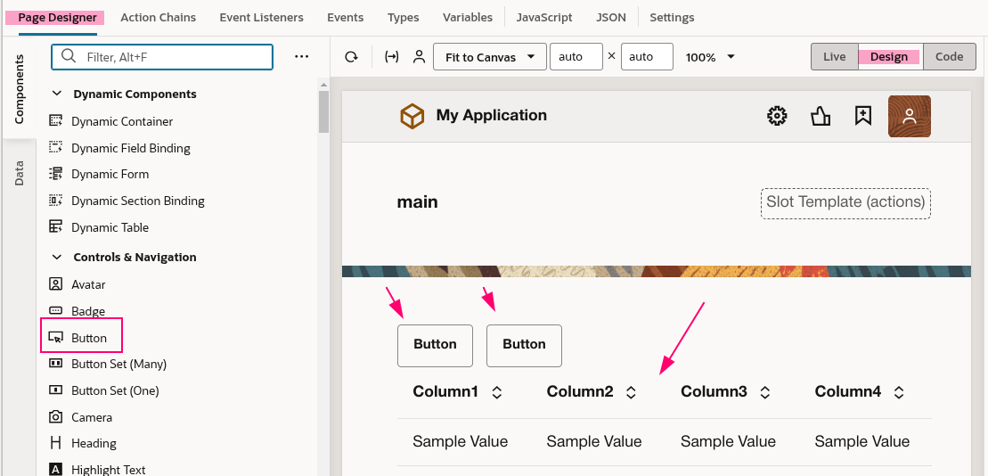 Drag and drop UI components to canvas