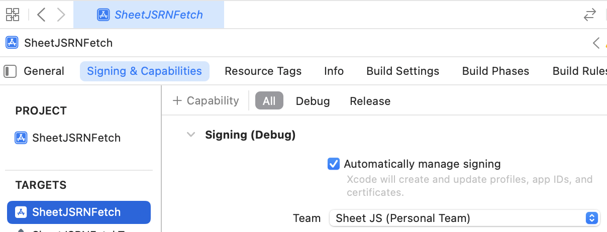 Xcode Signing and Capabilities