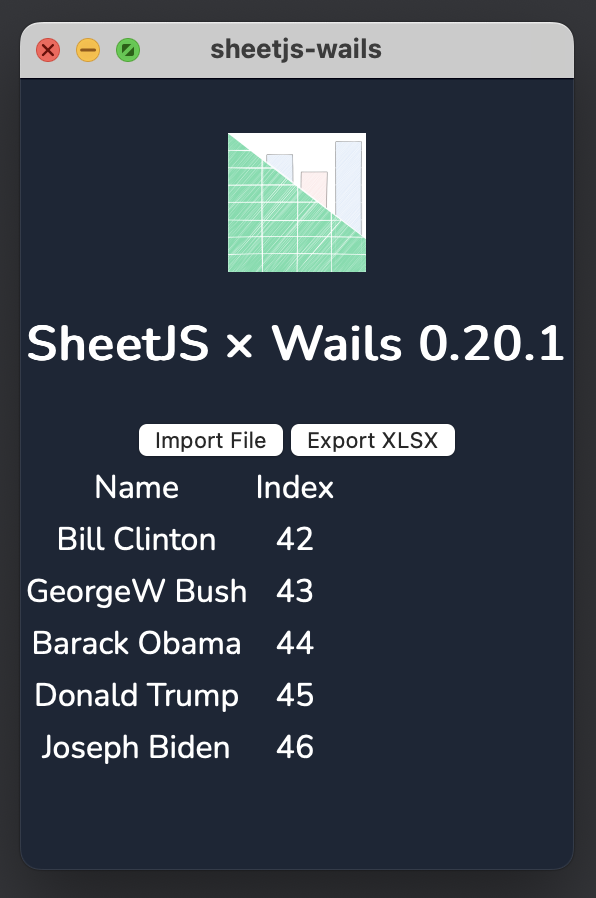 SheetJS Wails MacOS screenshot